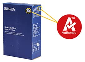 Le logo Authentic est affiché sur une boîte de cartouche pour l’étiqueteuse Brady M710.