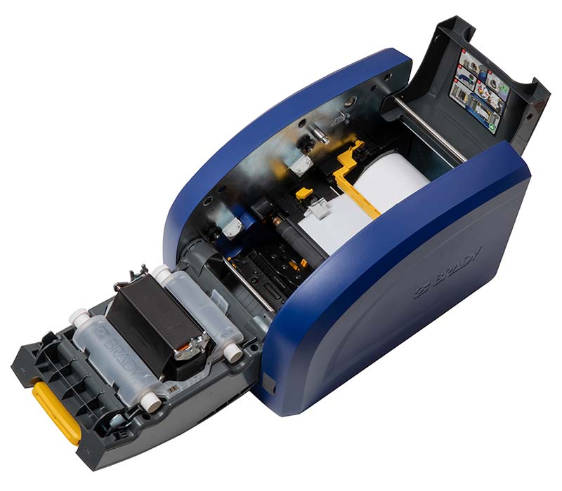 L’imprimante i5300. Le couvercle est ouvert, laissant voir les composants à l’intérieur.