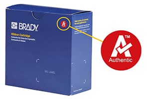 Le logo Authentic est affiché sur une boîte de cartouche pour l’étiqueteuse Brady M610.